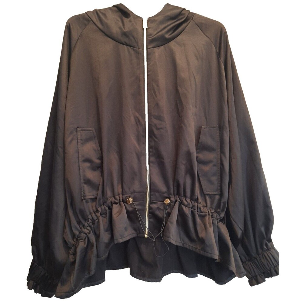 Marc New York XL Black Poly Lightweight Jacket Gold Zipper Cinch Waist CUTE!